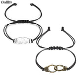 Unisex 2Pcs Handcuff Charm Bracelet For Women Men Adjustable Rope Bracelet