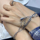 Stainless Steel Heart Magnet Bracelet Set with Twist Chain Tassel