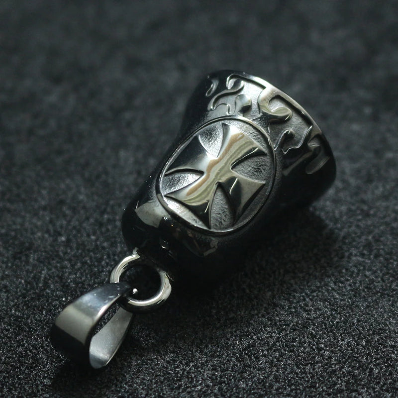 Unisex Stainless Steel Flaming Bell Biker Pendant