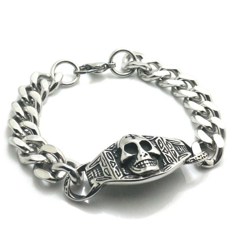 316L Stainless Steel Cross Skull Biker Bracelet