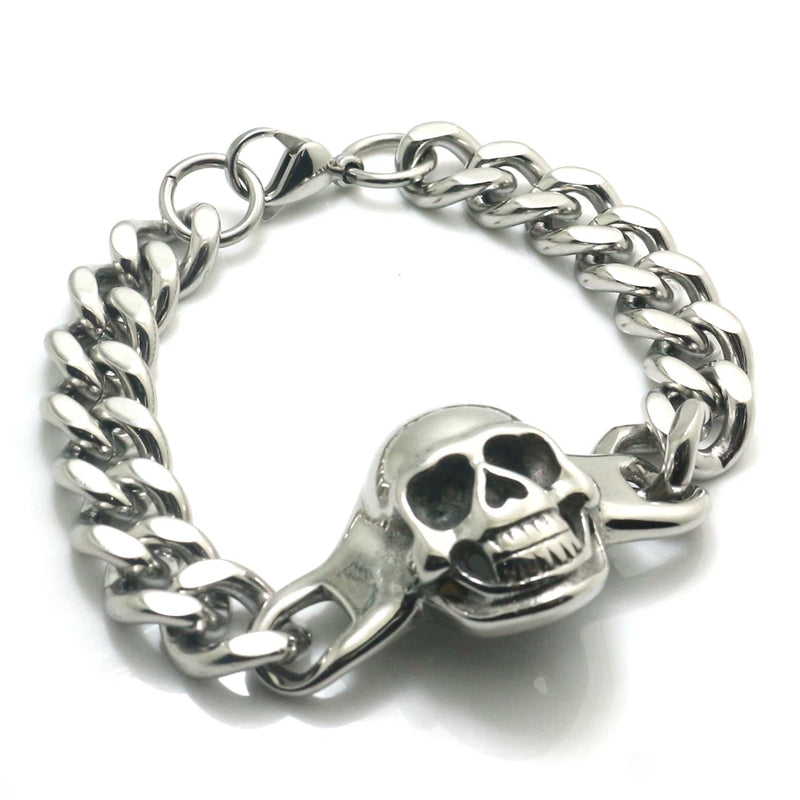 Skull Biker Bracelet for Men Women 316L Stainless Steel Polishing Classic Rider