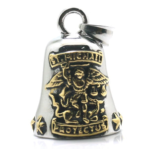 Unisex Stainless Steel Saint Michael Protect Us Golden Bell Pendant