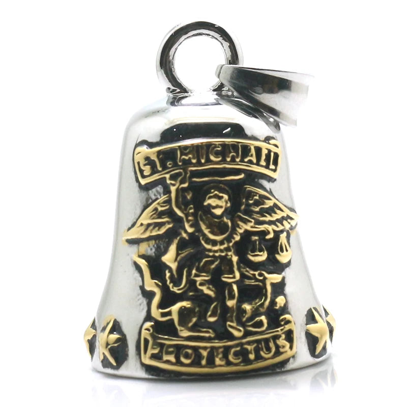 Unisex Stainless Steel Saint Michael Protect Us Golden Bell Pendant