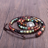 Leather Cord Wrap Bracelet Natural Stone Mix Beaded Layer