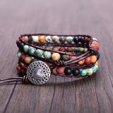 Leather Cord Wrap Bracelet Natural Stone Mix Beaded Layer