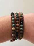 Leather Cord Wrap Bracelet Natural Stone Mix Beaded Layer