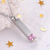 Stainless Steel Zircon Bar Cremation Urn Necklace - Unisex