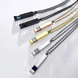 Stainless Steel Zircon Bar Cremation Urn Necklace - Unisex