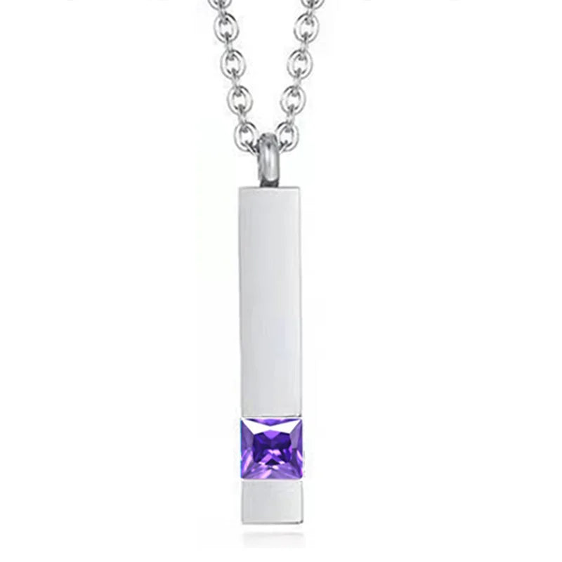 Stainless Steel Zircon Bar Cremation Urn Necklace - Unisex