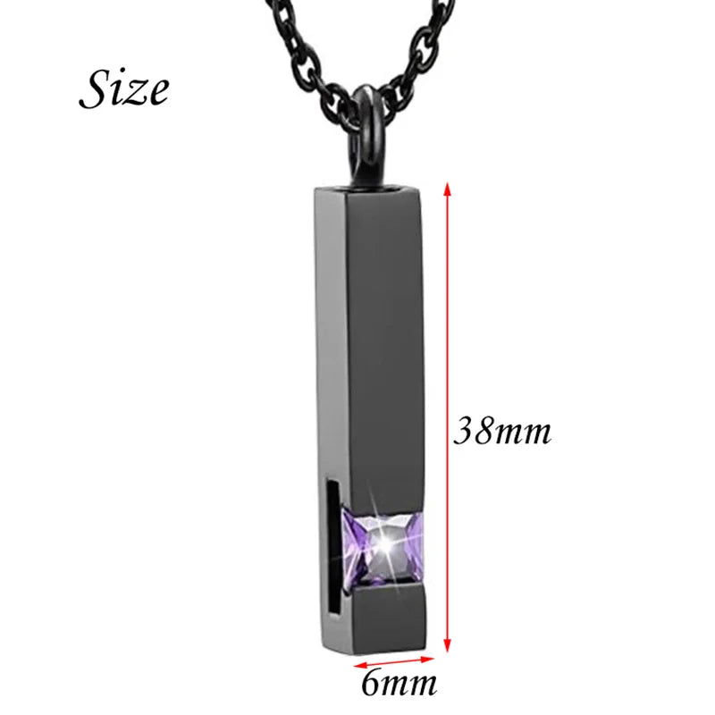 Stainless Steel Zircon Bar Cremation Urn Necklace - Unisex