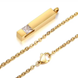 Stainless Steel Zircon Bar Cremation Urn Necklace - Unisex