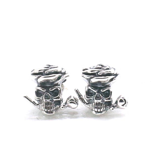925 Silver Flower Pirate Skull Studs Earrings Unisex Gift