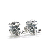 925 Silver Flower Pirate Skull Studs Earrings Unisex Gift