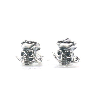 925 Silver Flower Pirate Skull Studs Earrings Unisex Gift