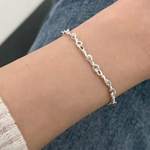 Unisex 925 Sterling Silver Wave Circle Chain Bracelet C-A320
