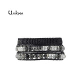 Boho Crystal & Seed Beads Wrap Bracelet Leather 3 Strands
