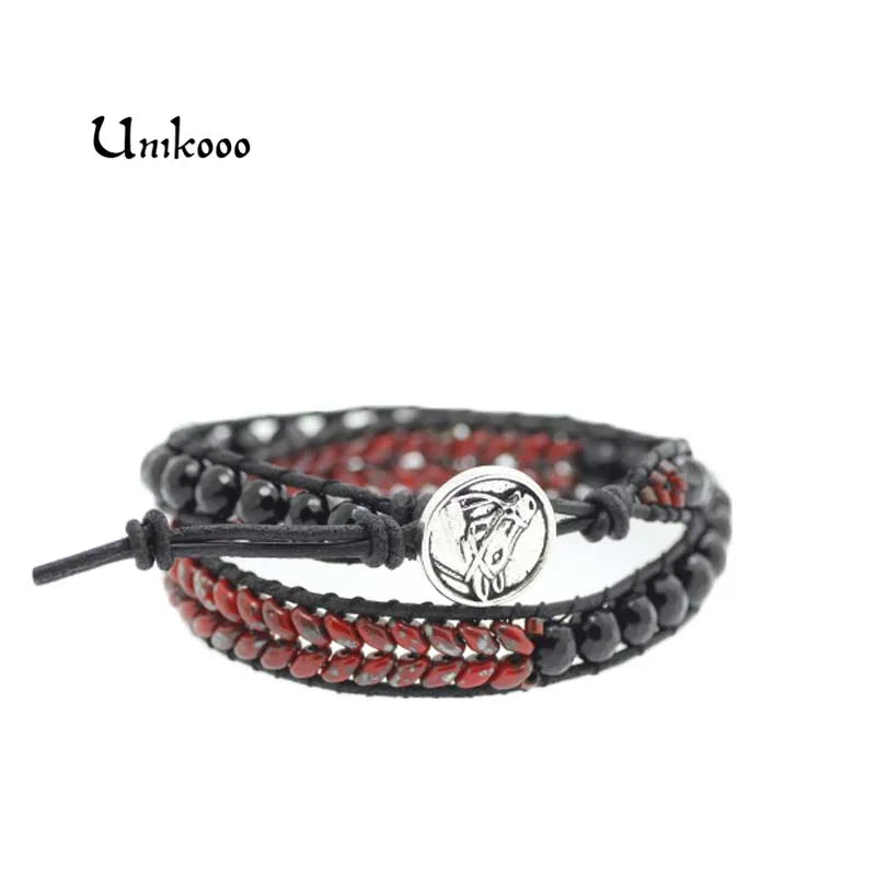 Unisex Wrap Bracelet Boho Stone Double Leather Power Jewelry