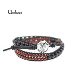 Unisex Wrap Bracelet Boho Stone Double Leather Power Jewelry