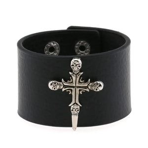 Punk Rock Gothic Skeleton Skull Leather Bracelet