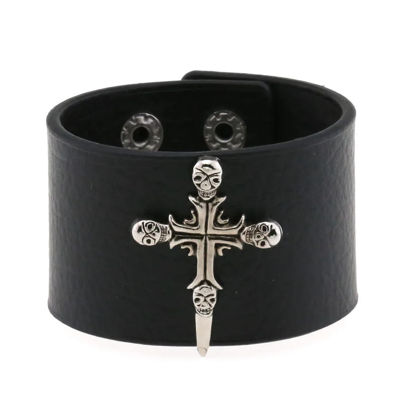 Punk Rock Gothic Skeleton Skull Leather Bracelet