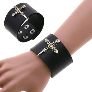 Punk Rock Gothic Skeleton Skull Leather Bracelet