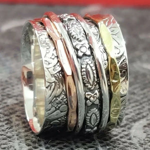 925 Sterling Silver Wide Engraved Two-tone Ring