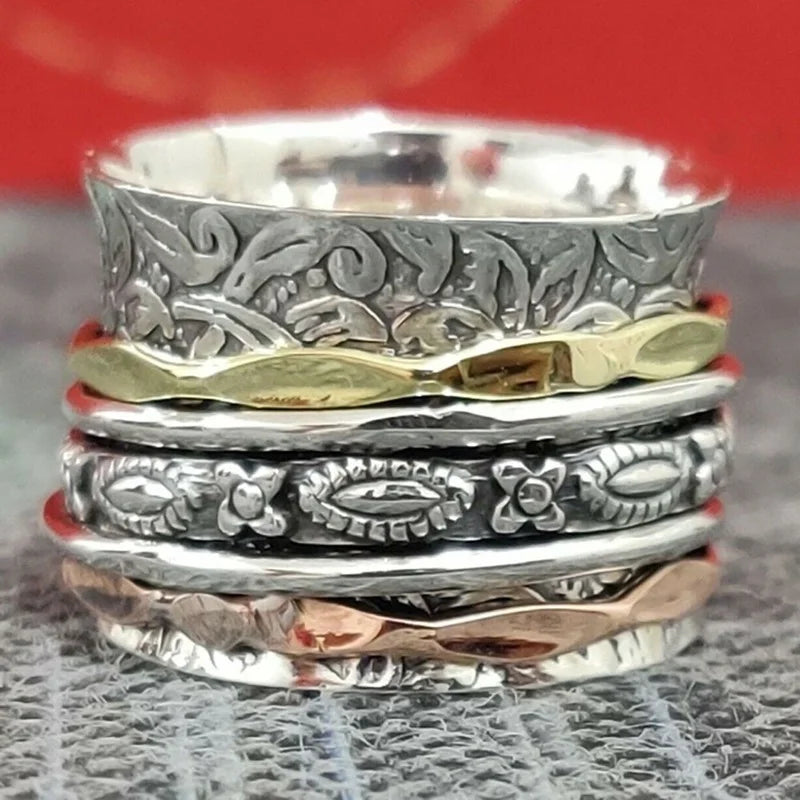 925 Sterling Silver Wide Engraved Two-tone Ring