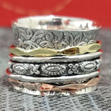 925 Sterling Silver Wide Engraved Two-tone Ring