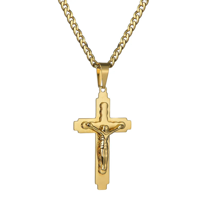 Cross Jesus Pendant Stainless Steel Necklace