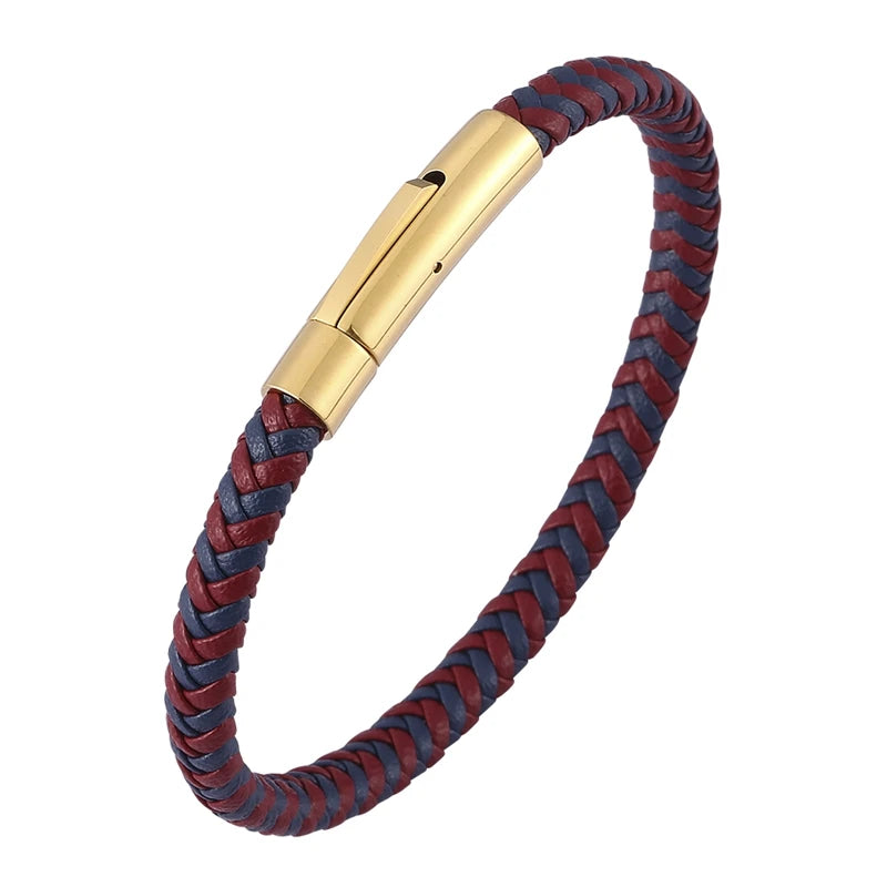 Unisex Leather Braided Bracelet Stainless Steel Buckle FR0455