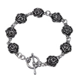 Stainless Steel Link Chain Bracelet Rose Flower Vintage Bracelet