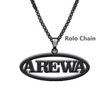 Unisex Oval Name Pendant Necklace Stainless Steel Chain