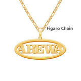 Unisex Oval Name Pendant Necklace Stainless Steel Chain