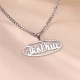 Unisex Oval Name Pendant Necklace Stainless Steel Chain