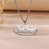 Unisex Oval Name Pendant Necklace Stainless Steel Chain