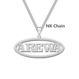 Unisex Oval Name Pendant Necklace Stainless Steel Chain