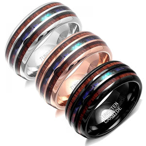 Unisex Abalone Shell & Koa Wood Tungsten Ring