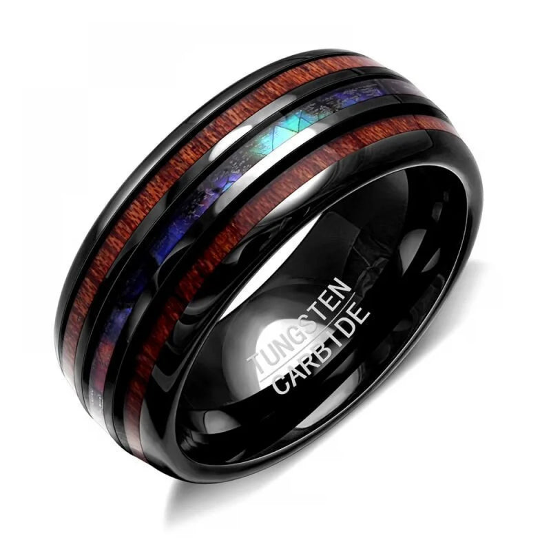 Unisex Abalone Shell & Koa Wood Tungsten Ring