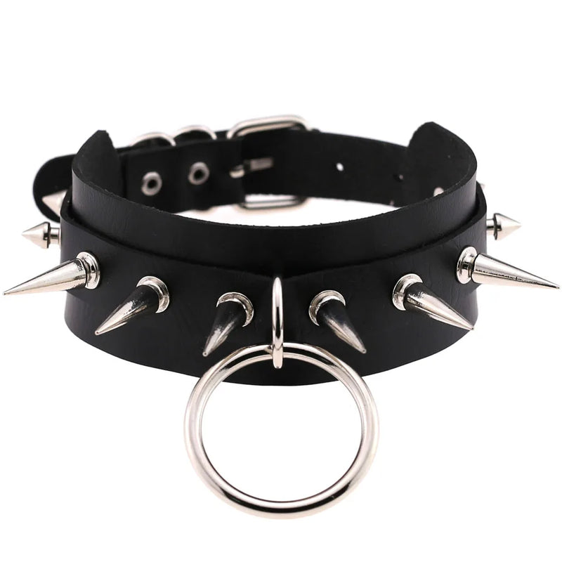 Unisex Punk Gothic PU Leather Choker Necklace with Rivets