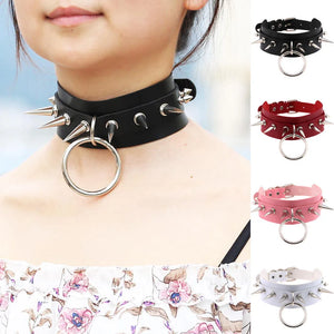 Unisex Punk Gothic PU Leather Choker Necklace with Rivets