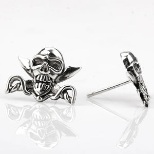 Unisex Punk Skull Earrings 925 Silver Bat Pirates Stud Street Jewelry