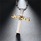 Unisex Stainless Steel Cross Pendant Necklace Black/Silver/Gold IN03