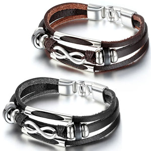 Unisex Leather Wrap Bracelet Vintage Infinity Cuff / Brown Colors