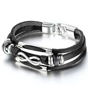 Unisex Leather Wrap Bracelet Vintage Infinity Cuff / Brown Colors