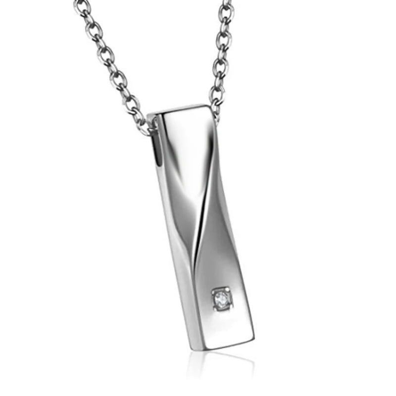 Unisex Twist Bar Urn Necklace Keepsake Pendant Stainless Steel Cremation Jewelry