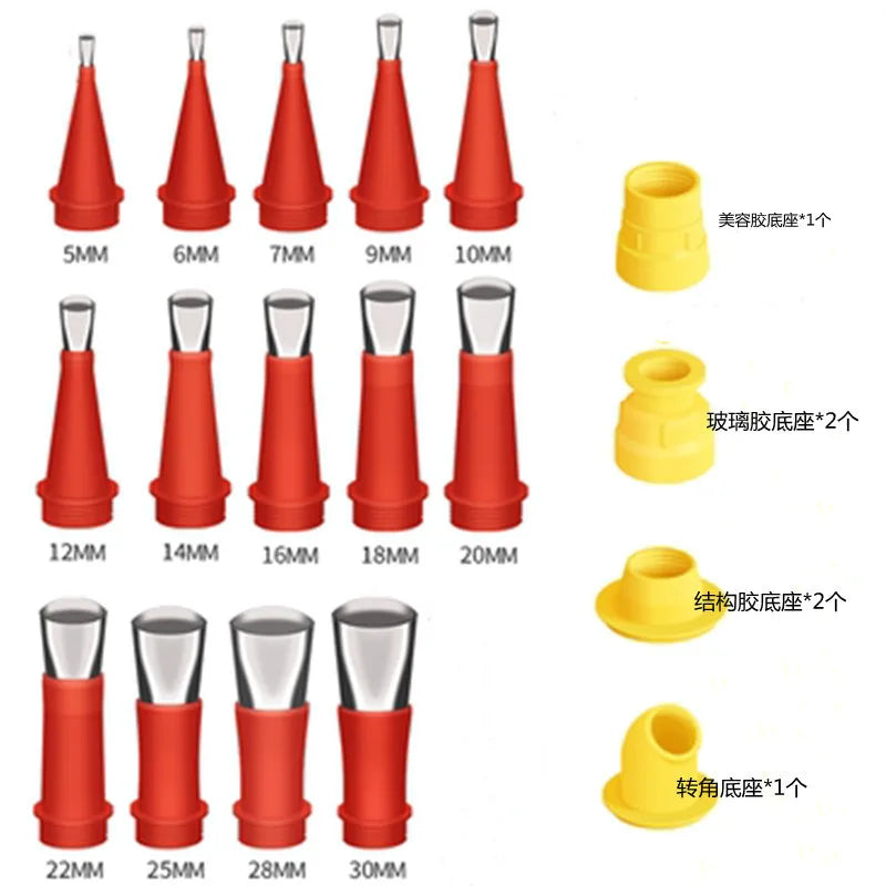 20-Piece Rubber Nozzle Tool Kit - Stainless Steel Caulking Nozzle Coating