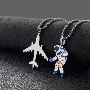 Universe Astronaut Moon Stainless Steel Necklace Charm Jewelry Women