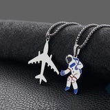 Universe Astronaut Moon Stainless Steel Necklace Charm Jewelry Women
