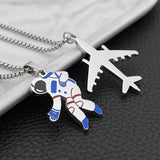 Universe Astronaut Moon Stainless Steel Necklace Charm Jewelry Women