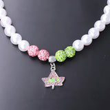 Alpha Ivy Leaf Rhinestone Pendant Pearl Choker Necklace